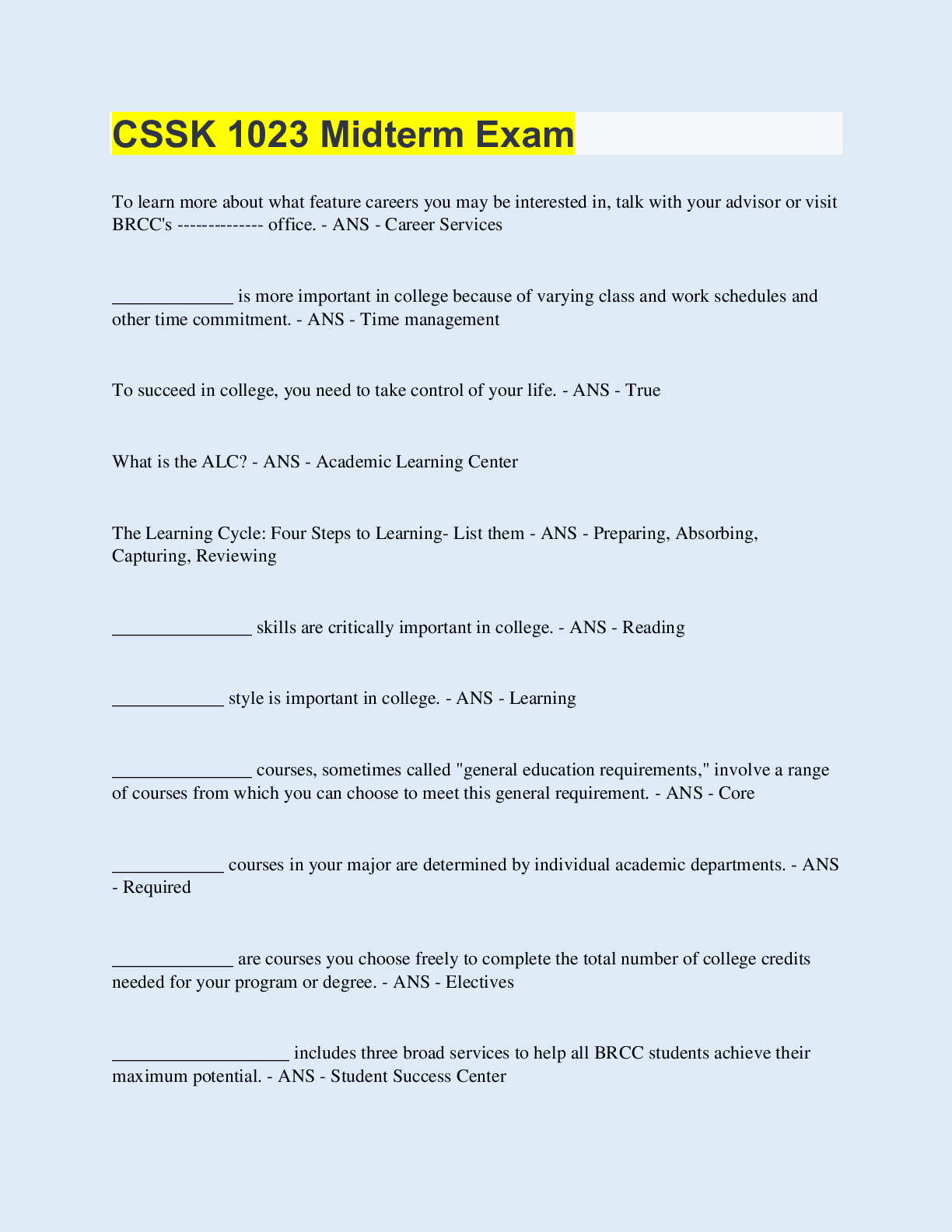 Preview image for CSSK 1023 Midterm Exam | 100 Questions with 100% Correct Answers | Updated & Verified